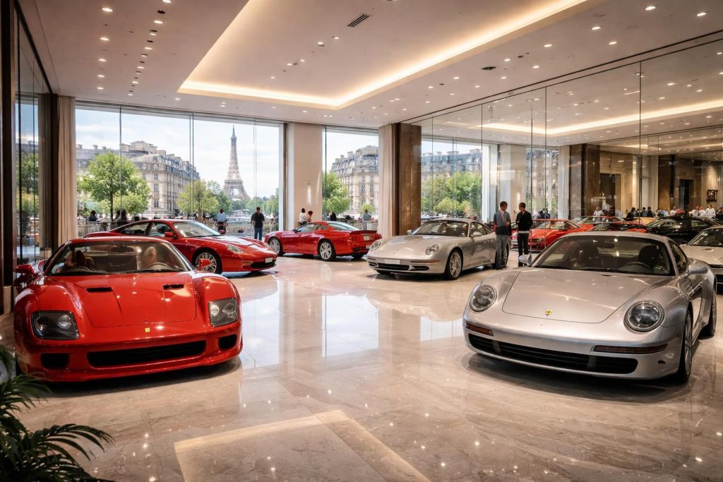 Galerie automobile : exposition de voitures de collection Ferrari et Porsche à Paris