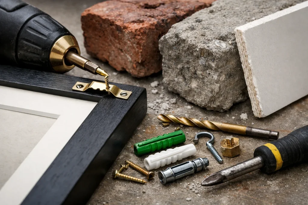 Fixer un cadre selon son mur : plâtre, brique, béton, placo